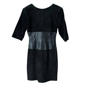VTG I Magnin Black Leather Suede Patchwork Cocktail Dress Party women 8‎